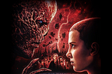 Stranger Things poster showing Vecna and Eleven squaring off in battle. Max is in the background