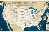Map of the USA with the UK on the Eastern coast