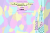 Front page of a minutes file from the Standing Committee on Science and Research, overlaid with pastel-coloured blotches.