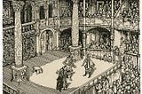 C. Walter Hodges’ imagined reconstruction of Shakespeare’s Merchant of Venice, act 1, scene 3, being performed in an Elizabethan theatre.