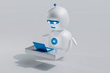 A robot looking at a laptop computer
