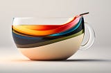 Abstract art. A transparent cup with colorful liquids.