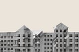 Book cover illustration of apartment buildings from the Scribe Book edition of Plunder: A Memoir of Family Property and Nazi Treasure by Menachem Kaiser