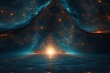 A brilliant core of Light inside a mystical, holy triangle surrounded by images of a vast, unending universe