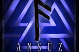 Digital artwork of the Rune Ansuz containing mostly blue and white.