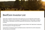 BeefCoin Investor List