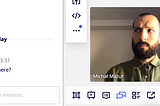 A screenshot showing text chat and video chat features of Miro placed directly within the online board.
