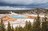 Distant photo of Yellowstone’s Grand Prismatic Spring