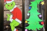 GRINCH Stealing the Christmas Lights Left Whoville Christmas Tree Sign Yard Art Decor Bundle of 2