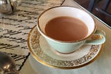 A filled cup of Black Rose tea at McHugh Tearoom.