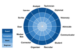 Policy personas can be depicted as a radar chart to visualize proficiency levels.