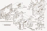 An exploded technical diagram of the back of television (LG)