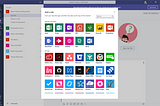 A popup screen in Microsoft Teams showing the ‘marketplace’ where people can choose to download and install apps from.