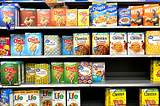 The cereal aisle with an assortment of brands