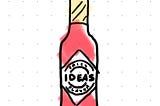 Hand drawn picture of a hotsauce bottle labelled “Ideas”