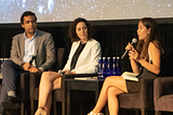 From left: Justin Worland, Natalia da Silveira Arruda and Xiye Bastida at the Global Futures Conference on Sept. 20, 2022.