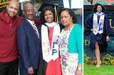 Left photo features Melissa with her family after college graduation ceremony and right photo is taken on university campus lawn. Photos courtesy of Melissa Barosy.