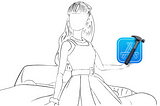 Barbie, holding up the Xcode symbol