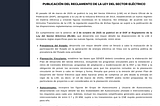 PUBLICACIÓN DEL REGLAMENTO DE LA LEY DEL SECTOR ELÉCTRICO