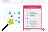 An overlay over a website showing a list of toggle options that users can turn off and on for accessibility accommodations. A wand is nearby with glitter shooting out of its star.