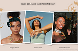A graphic with Black healers (from left to right) Maggie Wilson, Millana Snow, and Shontel Anestasia