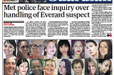 A Guardian newspaper front page, with faces of many women.