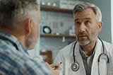 A doctor having a discussion with an older gentleman patient