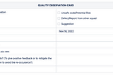 Quality Observation Card Form