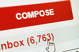 Gmail UI with Compose button and Inbox with 6,763 unread.