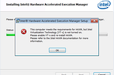 Android Emulator fails with “/dev/kvm” missing due to errors installing Intel HAXM on Windows with…