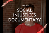 A Special Olympic Youth Leader from Texas smiling in front of a brick wall. Text within image reading: “Texas, USA. Social Injustices Documentary. February 28, 2021”