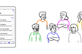 An illustration of a smartphone open on a messaging screen AND illustrations of the Orange persona Wiz, the Pink persona Twinks, the Yellow persona Sunny, the Green persona Newbie, the Blue persona Guru and the Grey persona Skool (nicknames used)
