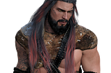 A male warrior, long haired and battle scarred.