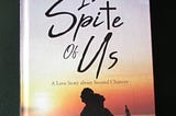 Book cover of In Spite of Us by Deb & Sandy Palmer, showing a silhouetted couple sitting back-to-back at sunset on a beach.