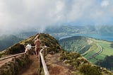 The view of the hills and lake in Azores