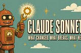 Retro illustration of a robot mascot beside the title Claude Sonnet 5: What Changed, What Breaks, What Held Up