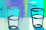 A painting of two glasses of water against a bright background.