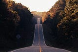 A road going into the distance with trees either side