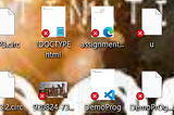 Miniature red overlay on all of my desktop icons~ a moment of eagerness