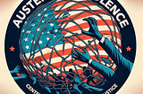 This image features a circular graphic with the bold text “AUSTERITY IS VIOLENCE” at the top and “CENTER FOR RACIAL & DISABILITY JUSTICE” at the bottom. The center depicts an American flag tangled in barbed wire, symbolizing restriction and entrapment. Several hands, depicted in blue tones, reach out from behind the wire, representing marginalized communities struggling to break free. The imagery conveys themes of oppression, economic violence, and social injustice.