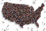 United States map made up of countless people