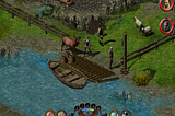 The main character of Sacred (2009) stands near a boat and some wildlife at the edge of a town.