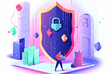 secure and private data ecosystem powered by decentralized networks. AI, generate an image representing data protection and security, showcasing a shield surrounding personal data in a decentralized environment