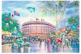 Yankee Stadium watercolor painting by Roustam Nour