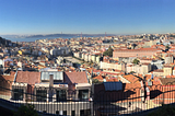 Elevated view of rooftops in the city of Lisbon, Portugal