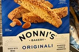 A box of Nonnie’s Almond Biscotti