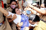 Police arresting Telangana Firebrand Indira Shoban