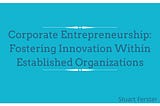 Corporate Entrepreneurship: Fostering Innovation Within Established Organizations