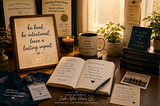 A warm writing desk with an open notebook, coffee, and softly blurred certificates in the background, symbolizing legacy beyond achievements.