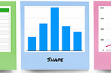 Three notes containing images. The first is an image of a data table, and is labeled ‘schema’. The second has a bar chart, and is labeled ‘shape’. The third is a line graph and is labeled ‘scale’.